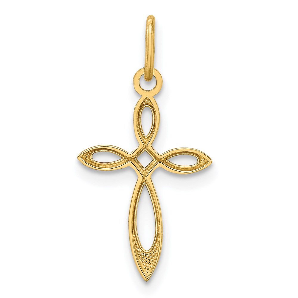 14k Yellow Gold Gold Polished Small Ribbon Cross Pendant for Women