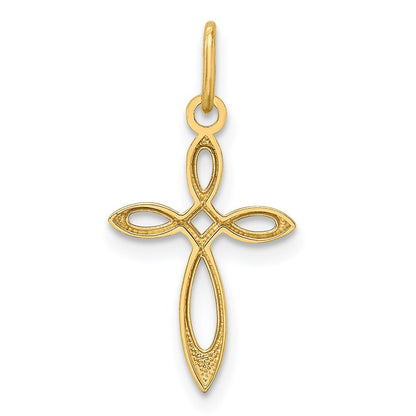 14k Yellow Gold Gold Polished Small Ribbon Cross Pendant for Women