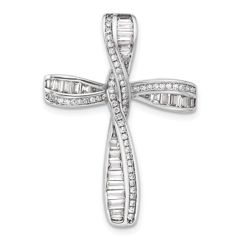 Sterling Silver Rhodium-plated Cubic Zirconia Cross Pendant Slide