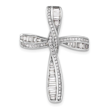 Sterling Silver Rhodium-plated Cubic Zirconia Cross Pendant Slide