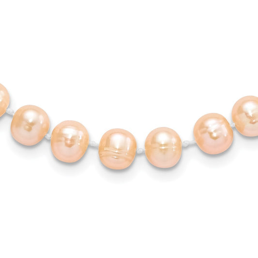 Sterling Silver Rhodium-plated 7-8mm Pink Cultured Pearl Necklace 24"