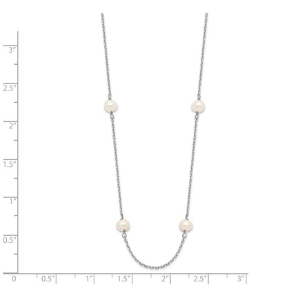 14k White Gold 4-5mm White Freshwater Cultured Pearl 8-Station 16 inch Necklace