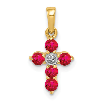 14k Yellow Gold .30 Ruby and Diamond Cross Pendant