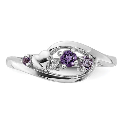 SS Rhodium-plated Amethyst Pink Quartz and CZ with Heart Ring Size 7