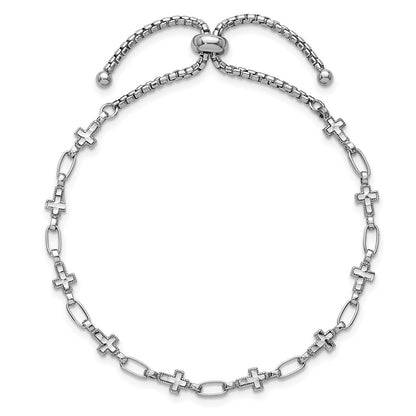 Sterling Silver Cross and Rectangle Link Adjustable Bolo Bracelet