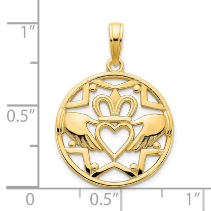 14k Yellow Gold Claddagh Circle Pendant for Women