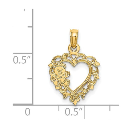 14k Yellow Gold Teddy Bear in Heart Charm Pendant