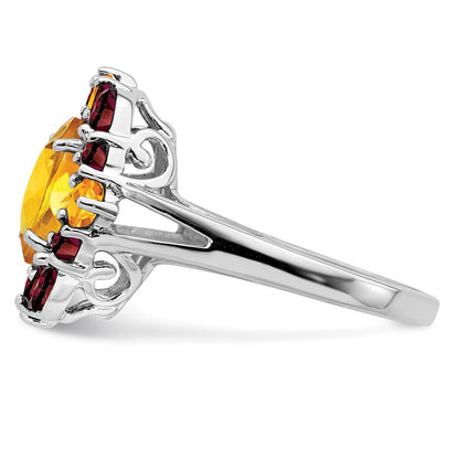 Sterling Silver Rhodium Citrine & Garnet Ring Size 6