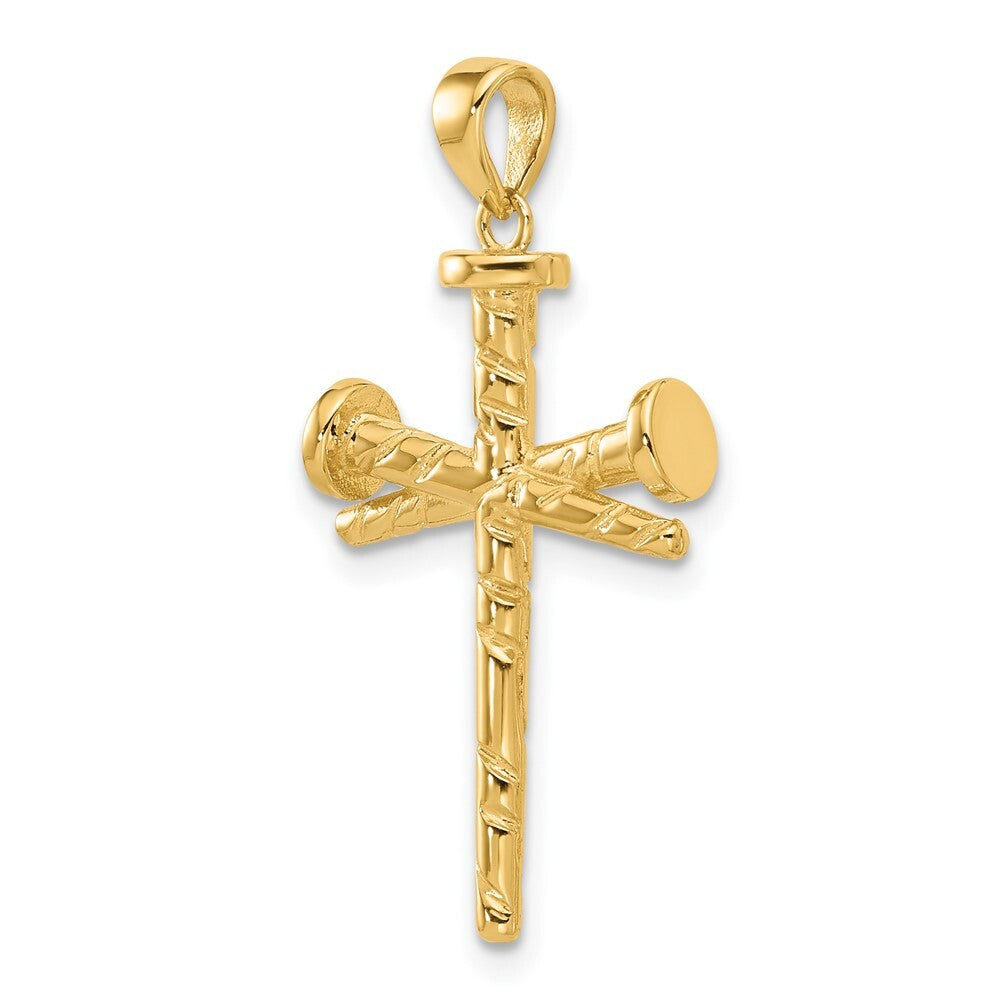 14k Yellow Gold Polished and Textured Nails Cross Pendant