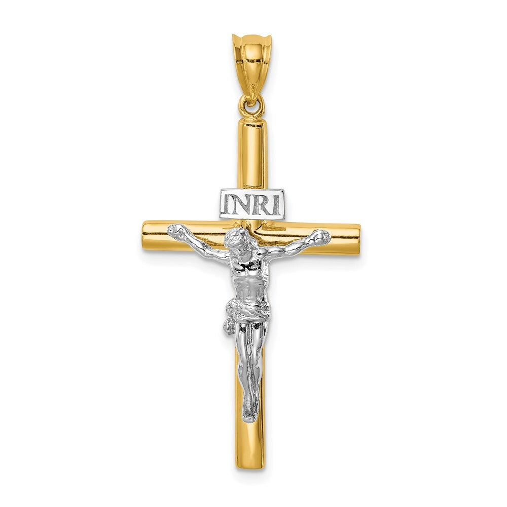 14k Two-tone Gold Polished INRI Crucifix Cross Pendant for Women