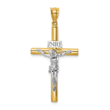 14k Two-tone Gold Polished INRI Crucifix Cross Pendant for Women