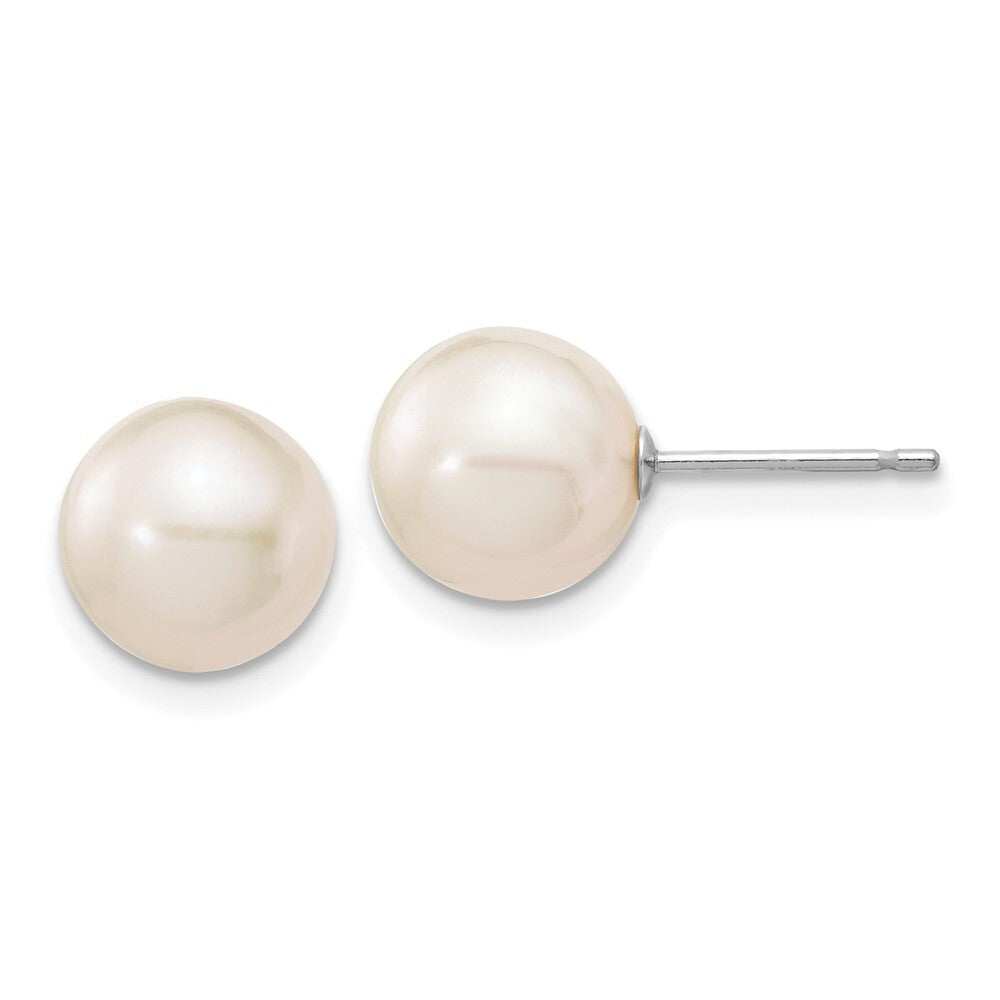 14k White Gold 8-9mm White Round Freshwater Cultured Pearl Stud Earrings