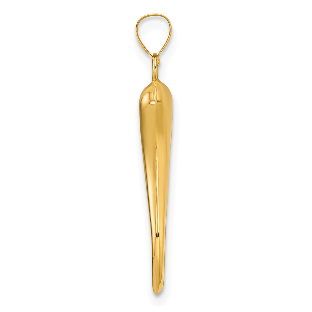 14k Yellow Gold Polished Hollow 3D Italian Horn Pendant