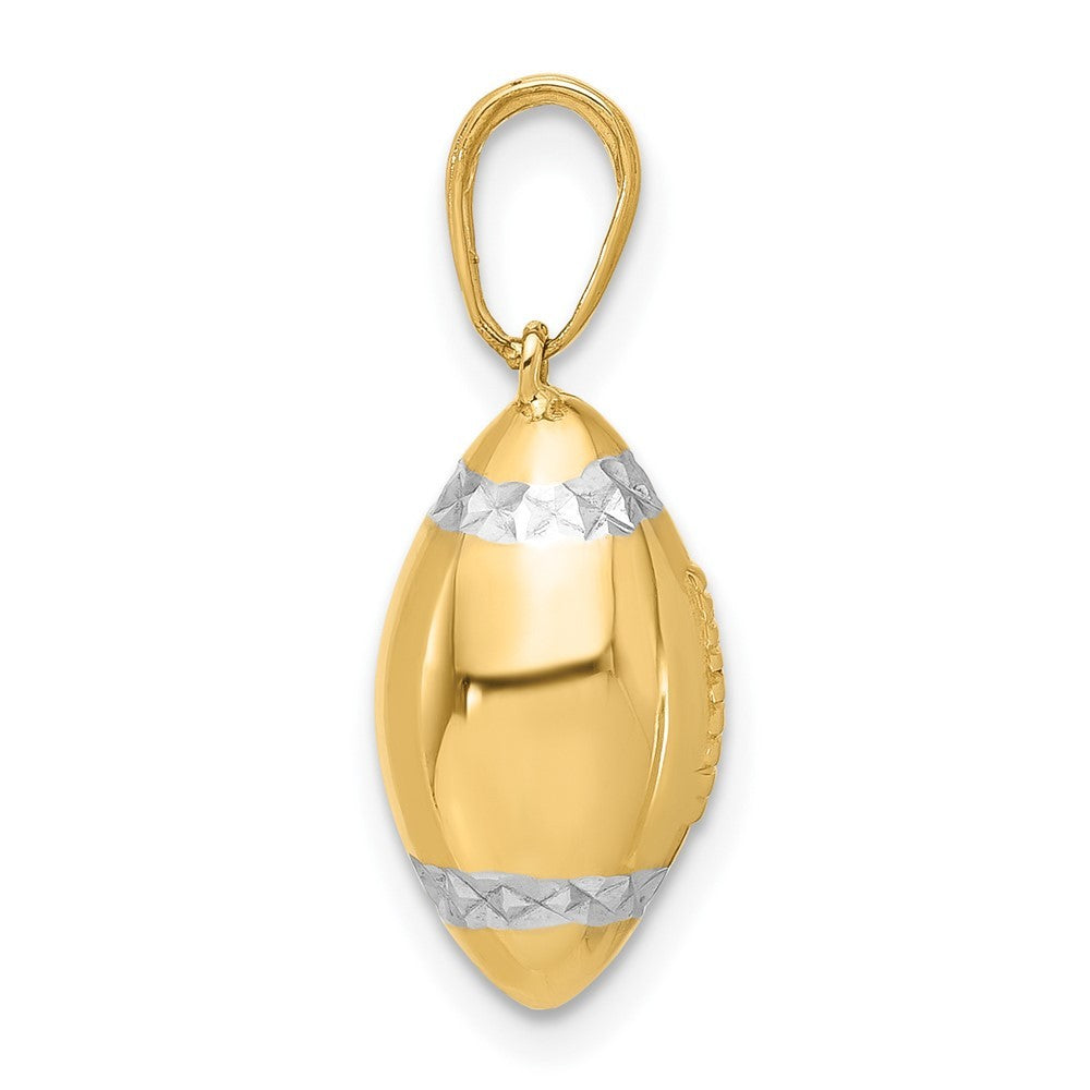 14k Yellow Gold and White Rhodium Diamond-Cut 3D Football Pendant