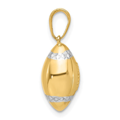 14k Yellow Gold and White Rhodium Diamond-Cut 3D Football Pendant