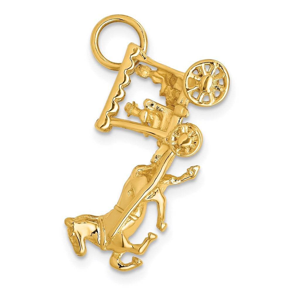 14k Yellow Gold Solid Polished 3-Dimensional Horse and Carriage Charm Pendant