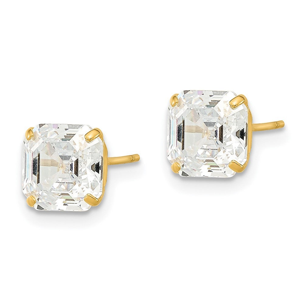 14k Yellow Gold Polished 7x7 Asscher Cut CZ Studs Earrings