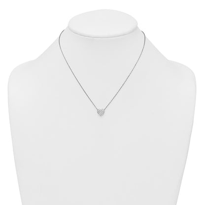 Sterling Silver Rhodium-plated  Pave CZ Heart 16" with 2" Extension Necklace