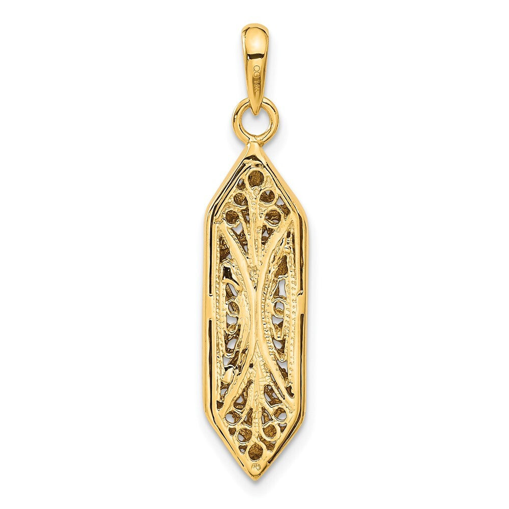 14k Yellow Gold  White Rhodium Mezuzah Shin Charm Pendant for Women
