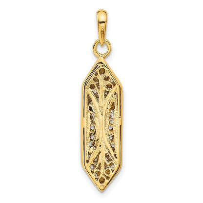 14k Yellow Gold  White Rhodium Mezuzah Shin Charm Pendant for Women