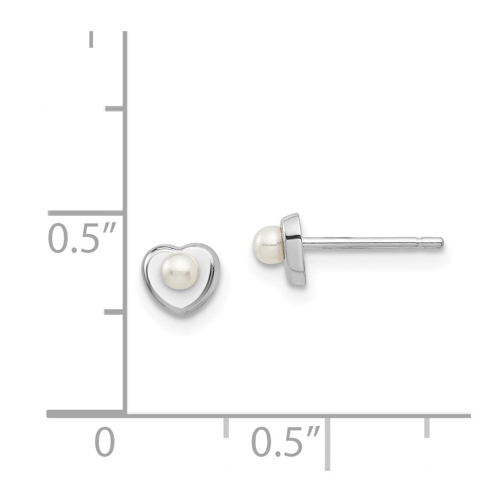14k White Button Freshwater Cultured Pearl Heart Stud Earrings Gift for Women