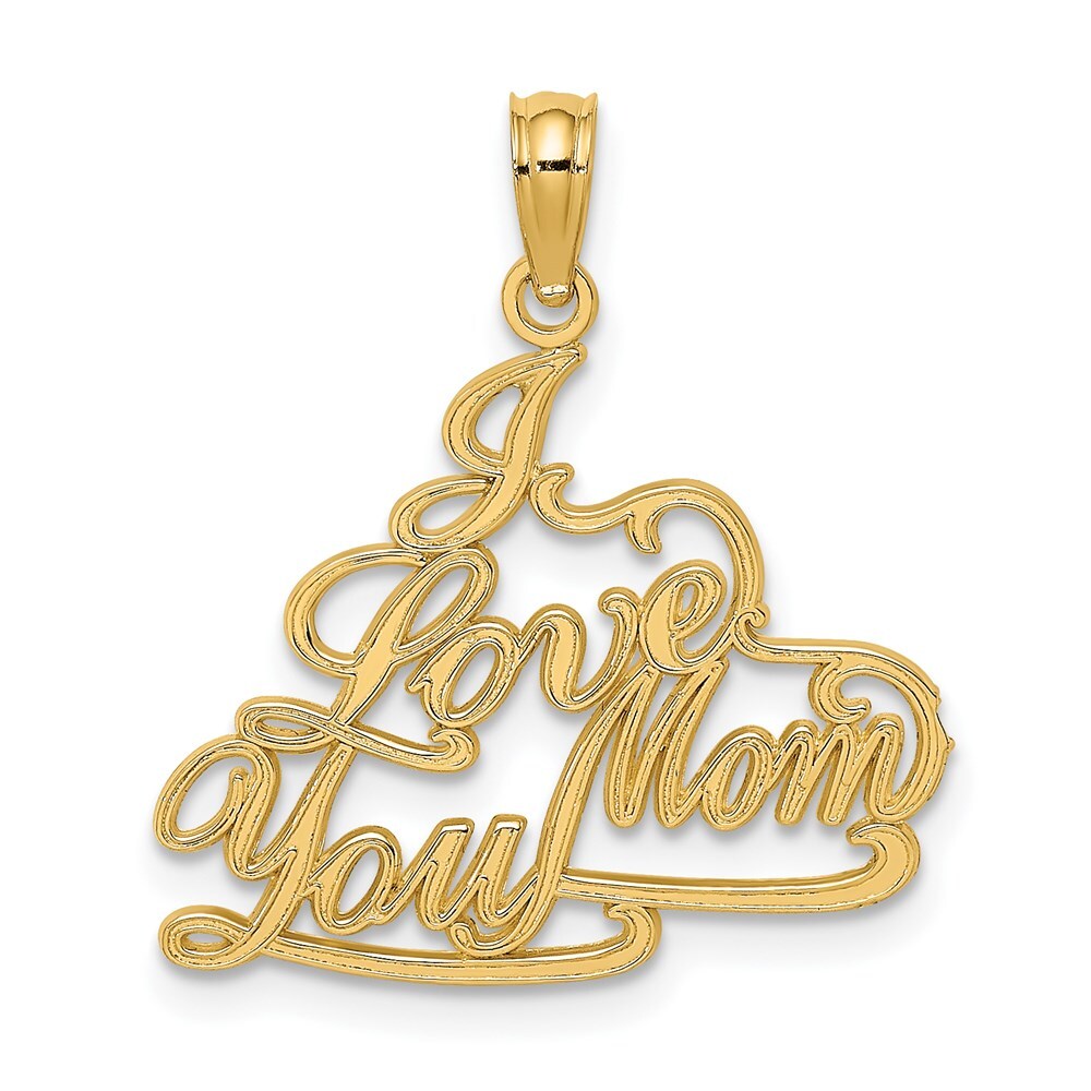 14k Yellow Gold I LOVE YOU MOM Charm Pendant for Women