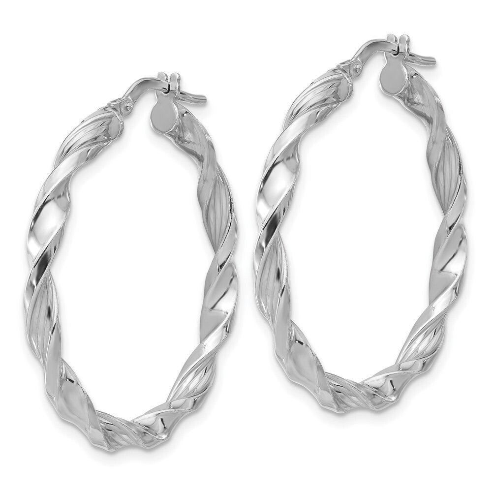 Sterling Silver Rhodium-plated Polished & Textured Twisted Hoop Earrings
