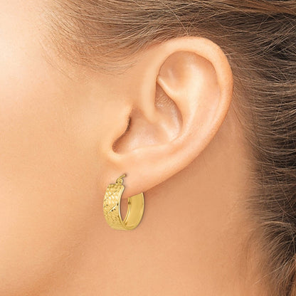 14k Yellow Gold Diamond-cut Hoop Earrings Gift for Women