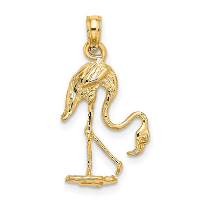 14k Yellow Gold 3-D Textured Flamingo Charm Pendant for Women