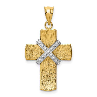 14k Two-tone Gold Diamond-cut Cross Pendant for Women