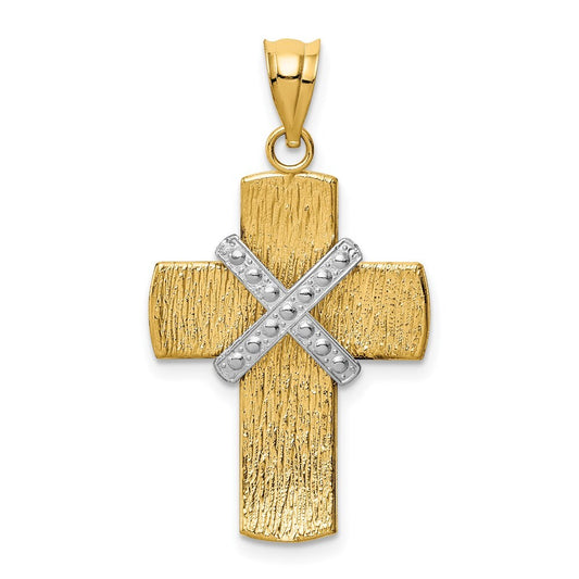 14k Two-tone Gold Diamond-cut Cross Pendant for Women