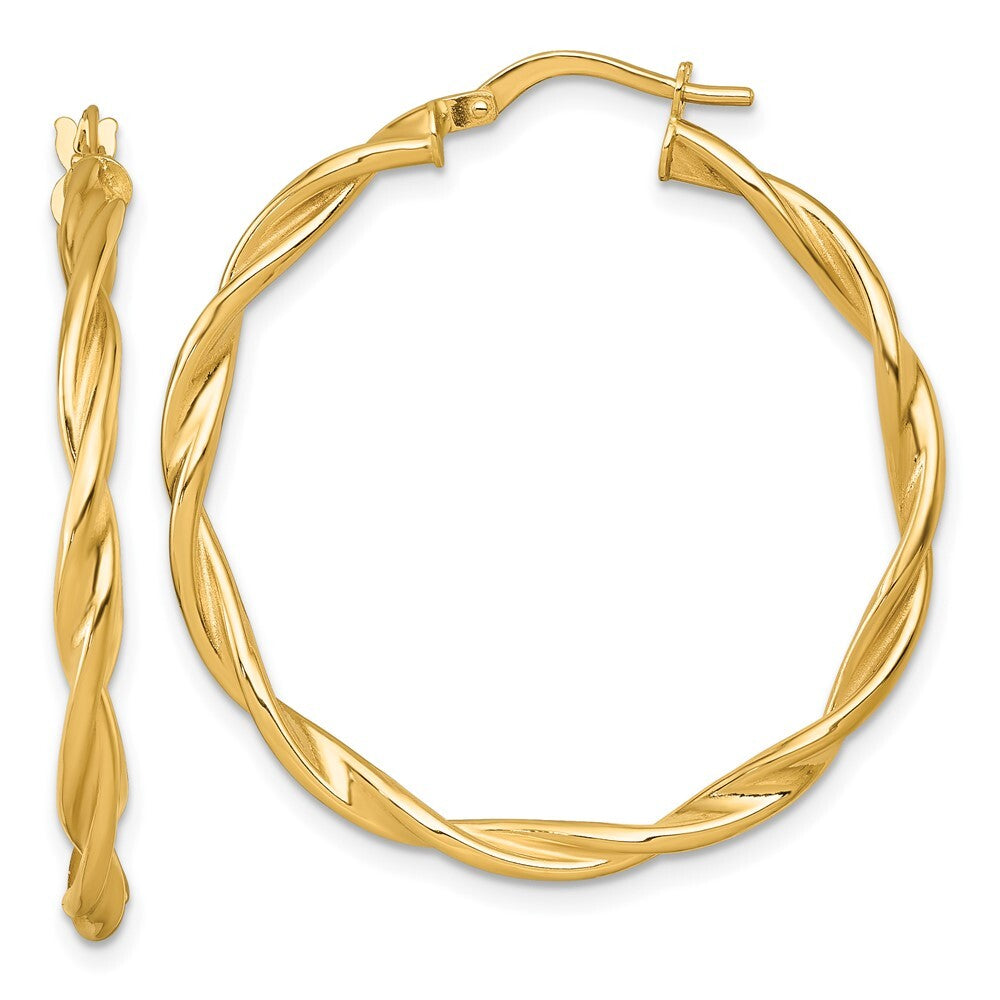 14k Yellow Gold Polished Twist Hoop Earrings Gift for Women