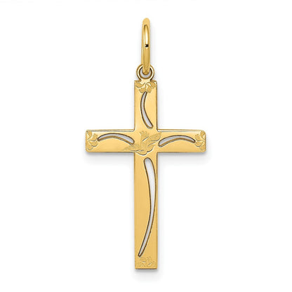 14k Yellow Gold Laser Designed Cross Charm Pendant for Women