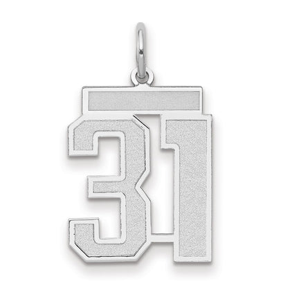 14k White Gold Medium Satin Number 31 Charm Pendant for Women