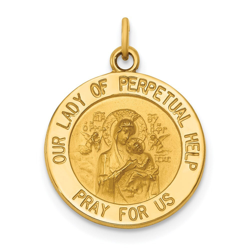 14k Yellow Gold Our Lady of Perpetual Help Medal Charm Pendant for Women