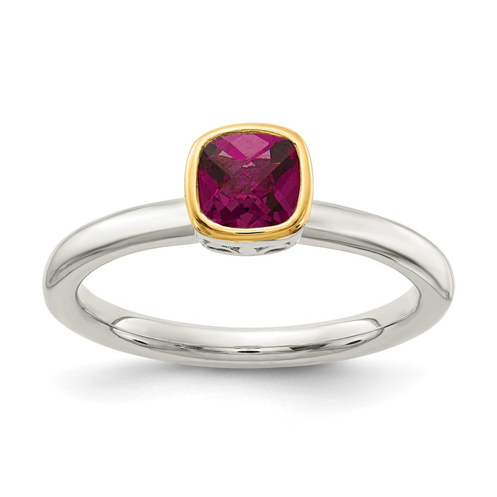 Sterling Silver with 14K Accent  Cushion-cut Rhodolite Garnet Ring