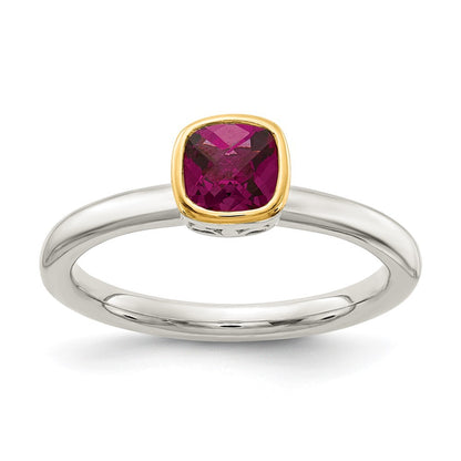 Sterling Silver with 14K Accent  Cushion-cut Rhodolite Garnet Ring