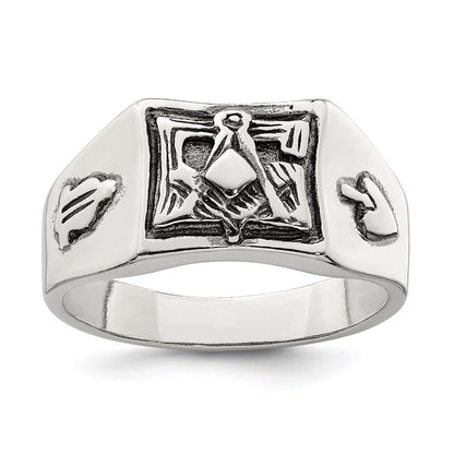 Sterling Silver Antiqued Masonic Ring Size 11