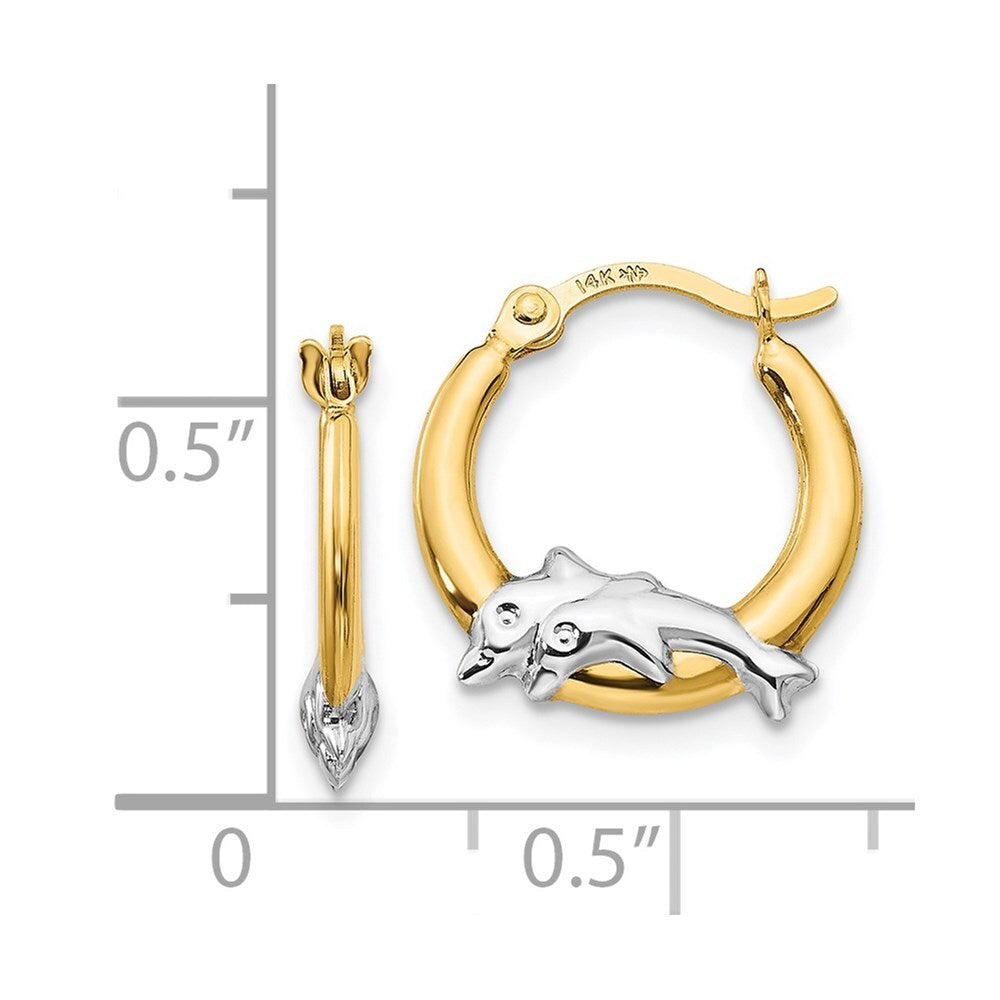 14k Yellow Gold Rhodium Dolphin Hoop Earrings Gift for Women
