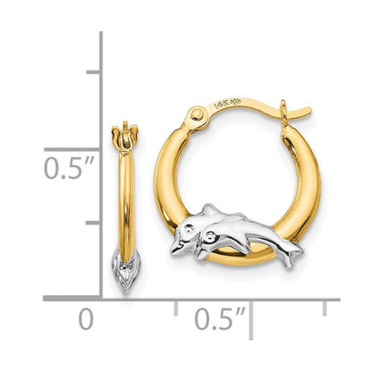 14k Yellow Gold Rhodium Dolphin Hoop Earrings Gift for Women