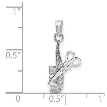 14k White Gold Comb and Scissors Charm Pendant