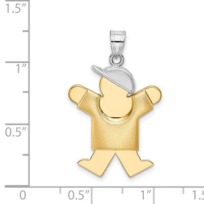 14k Two-Tone Gold Puffed Boy with Hat on Right Engravable Charm
