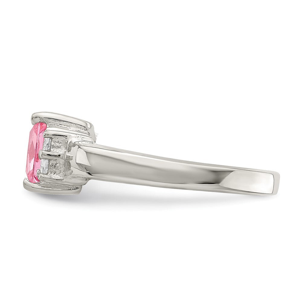 Sterling Silver Pink & White Cubic Zirconia Ring Size 6