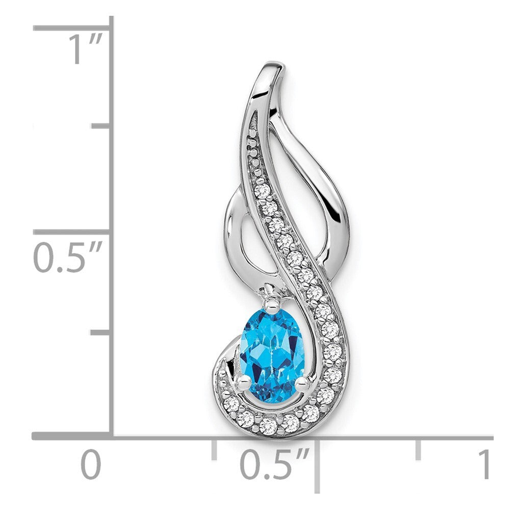 14k White Gold Blue Topaz and Diamond Swirl Pendant for Women