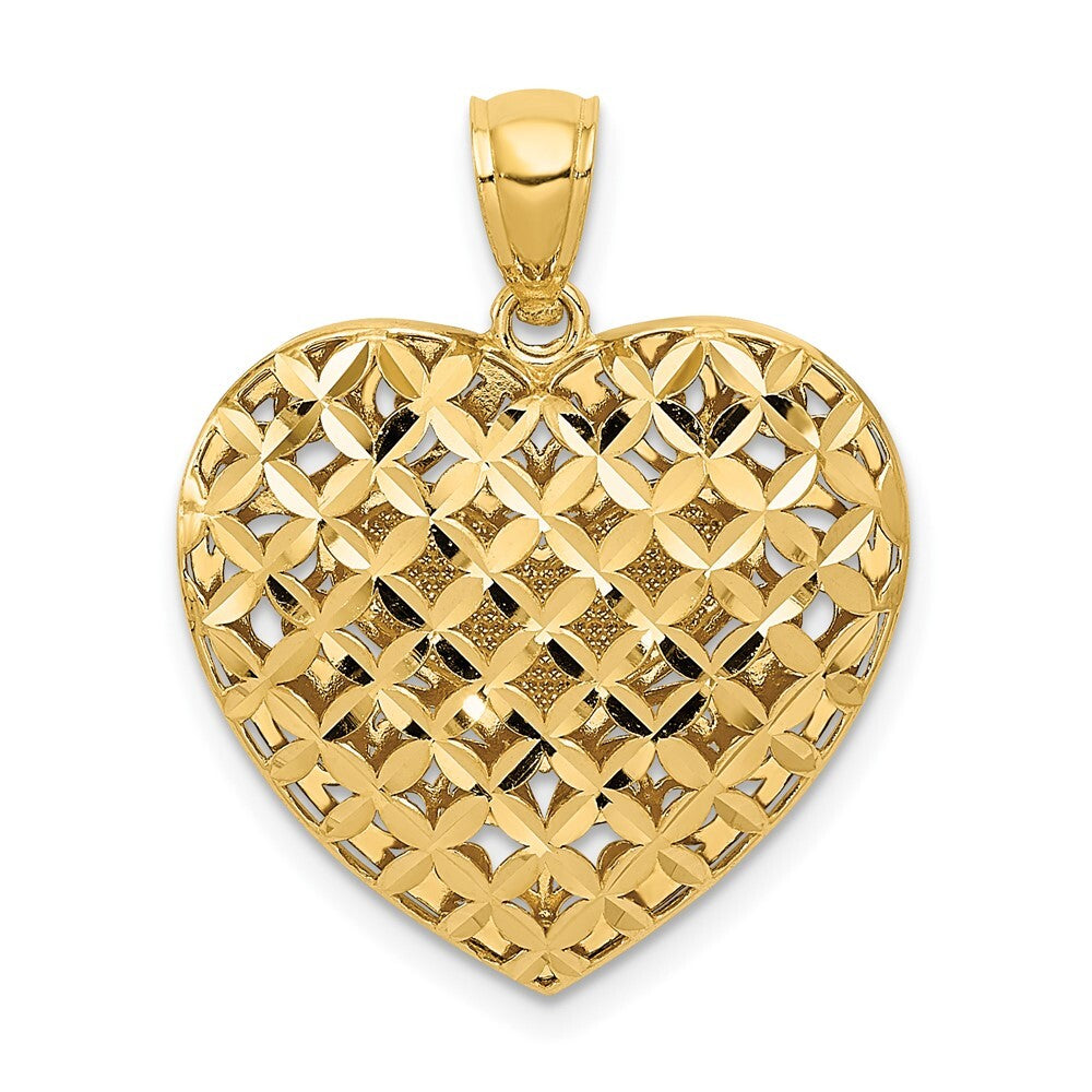 14k Two-tone Gold  Polished Reversible Diamond-cut Filigree Heart Pendant