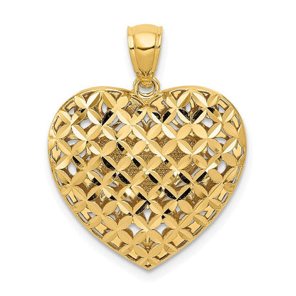14k Two-tone Gold  Polished Reversible Diamond-cut Filigree Heart Pendant