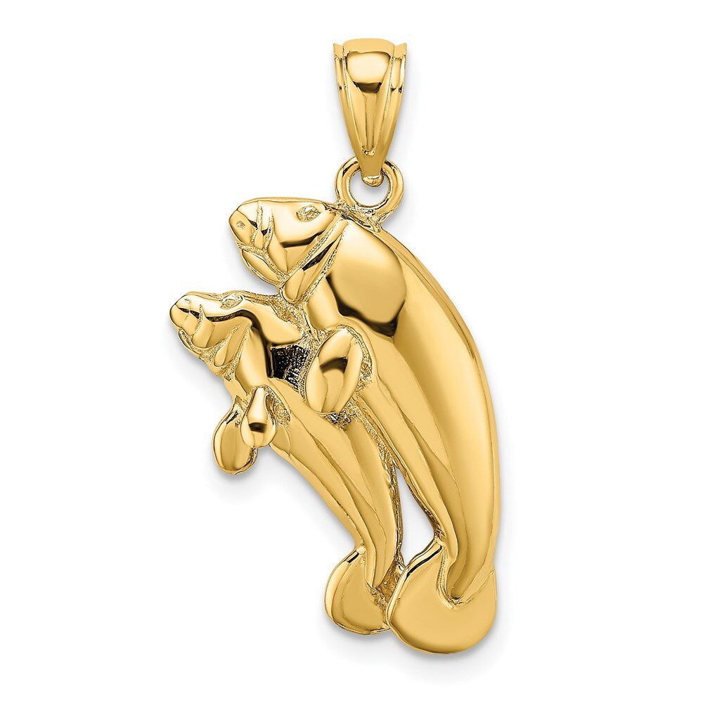 14k Yellow Gold 2-D /Polished Two Manatees Charm Pendant for Women