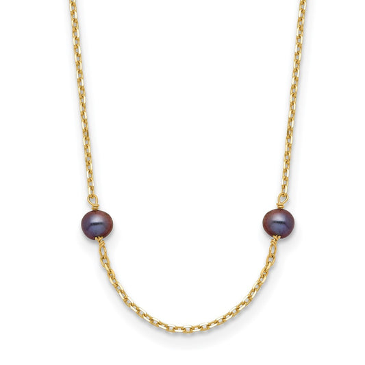14k Yellow Gold 5-6mm Black Freshwater Cultured Pearl 9-Station 18 inch Necklace