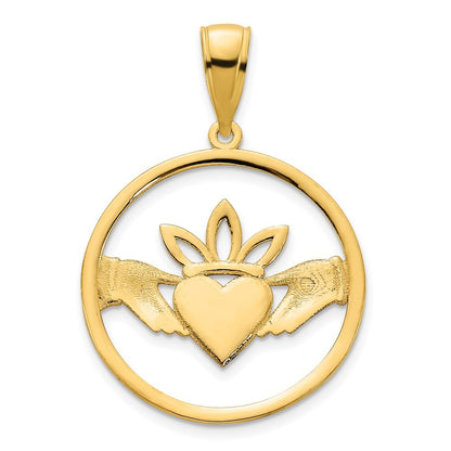 14k Yellow Gold Claddagh Circle Pendant for Women