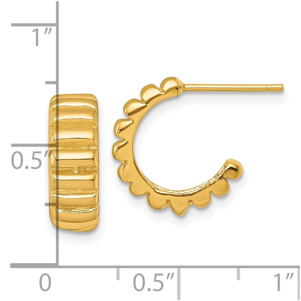 Sterling Silver Gold-tone Polished Scalloped C-Hoop Earrings